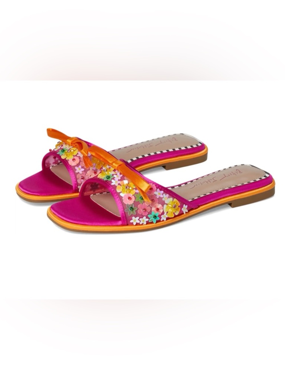 Betsey Johnson Teasse Flower Applique Embellished Bow Slide Sandals Size 8.5 NIB